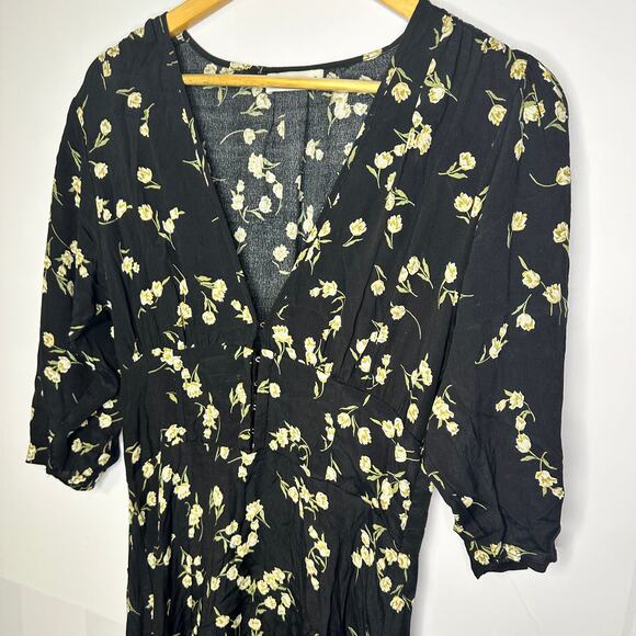 Flynn Skye Elsie Black Tulip Floral Midi Maxi Boho Dress Women's Medium - Picture 3 of 11